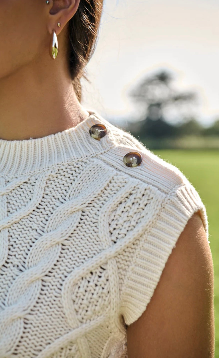 Ivory Cable Button Vest