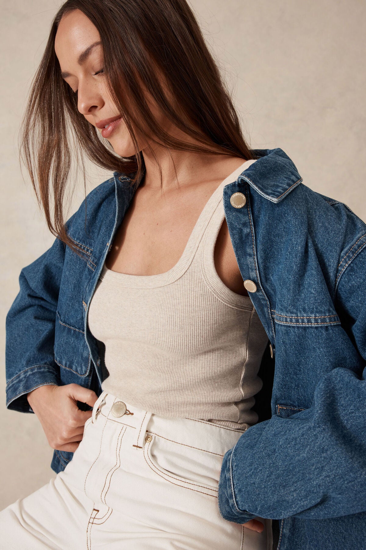 Square Neck Contour Rib Tank | White