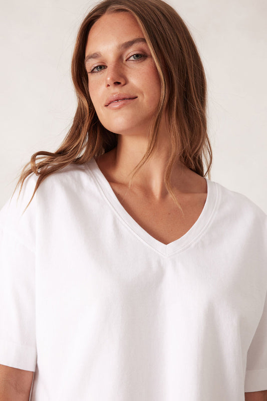 Boxy V Neck Tee | White
