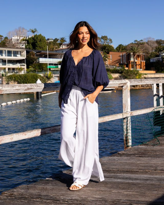 Cotton Wide Leg Pant | White