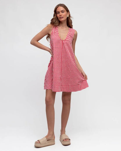 Gingham Mini Dress | Red/White
