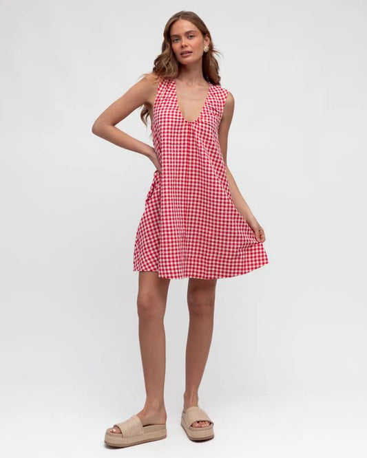 Gingham Mini Dress | Red/White