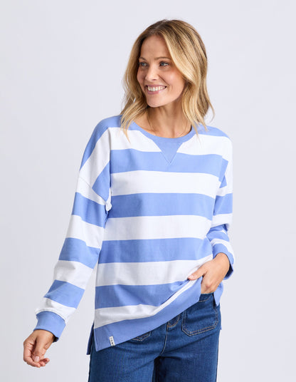Billie Block Stripe Crew | Cornflower/White