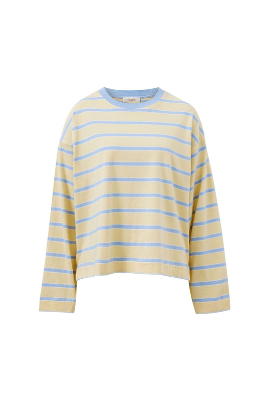 Beau Long Sleeve Slouchy Tee | Butter/China Blue Stripe