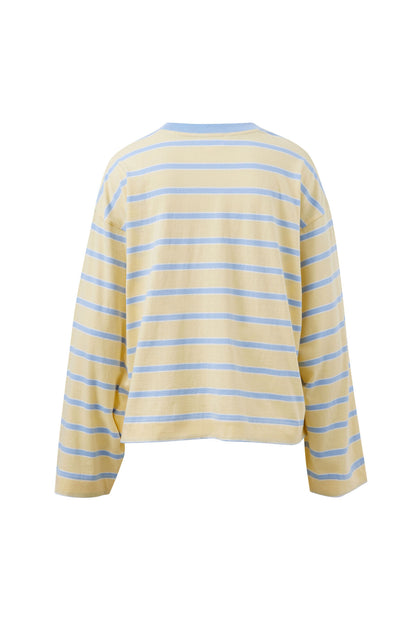 Beau Long Sleeve Slouchy Tee | Butter/China Blue Stripe