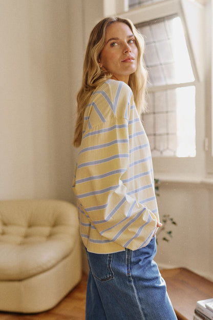 Beau Long Sleeve Slouchy Tee | Butter/China Blue Stripe