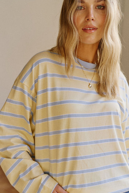 Beau Long Sleeve Slouchy Tee | Butter/China Blue Stripe