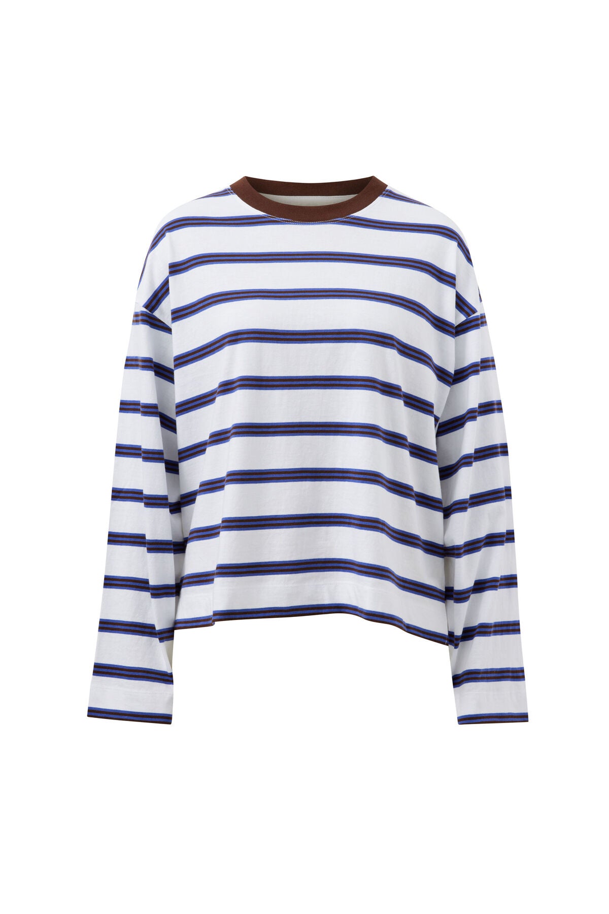 Beau Long Sleeve Slouchy Tee | White Polo/Choc Stripe