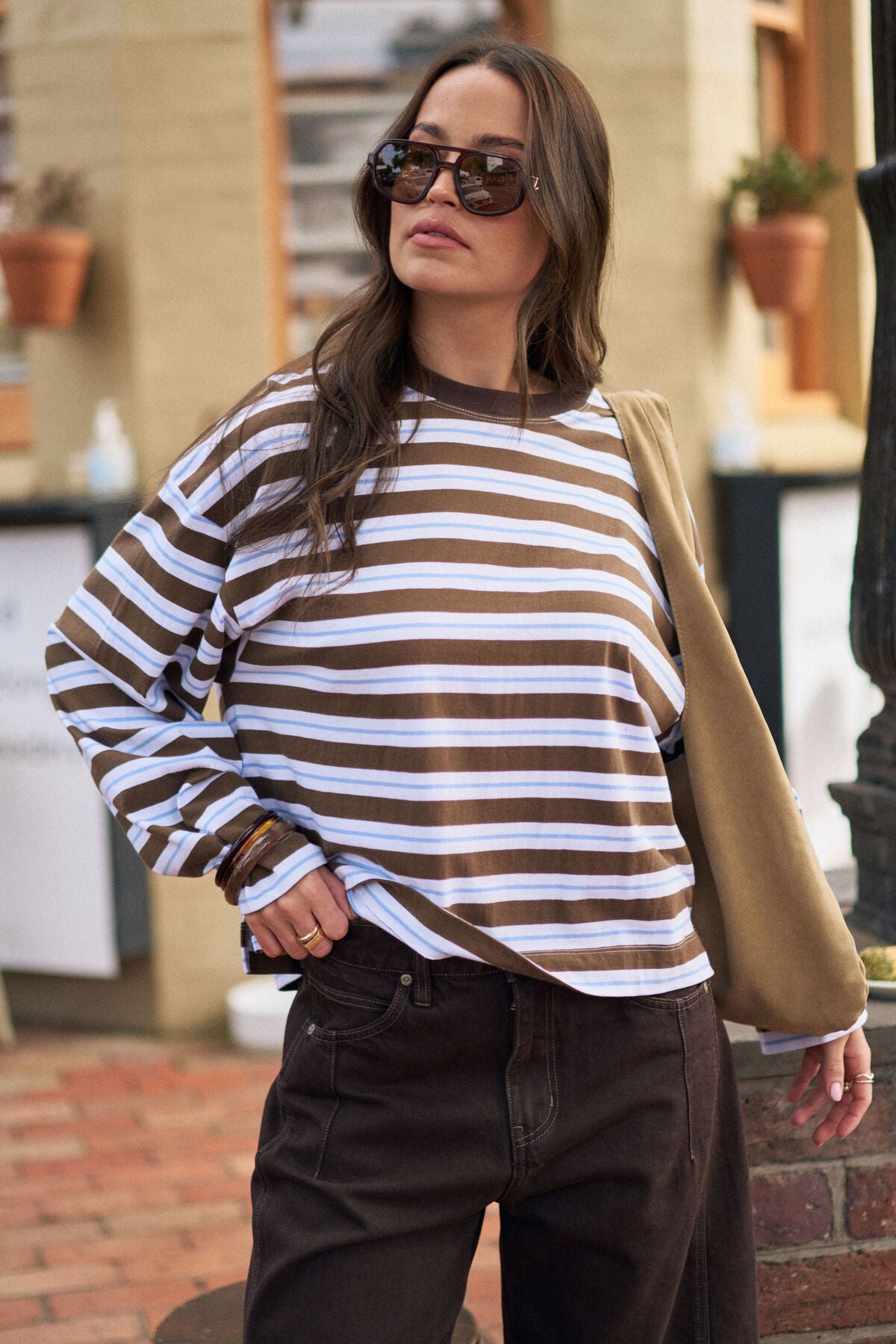 Beau Long Sleeve Slouchy Tee | Coca Sky/Blue Stripe