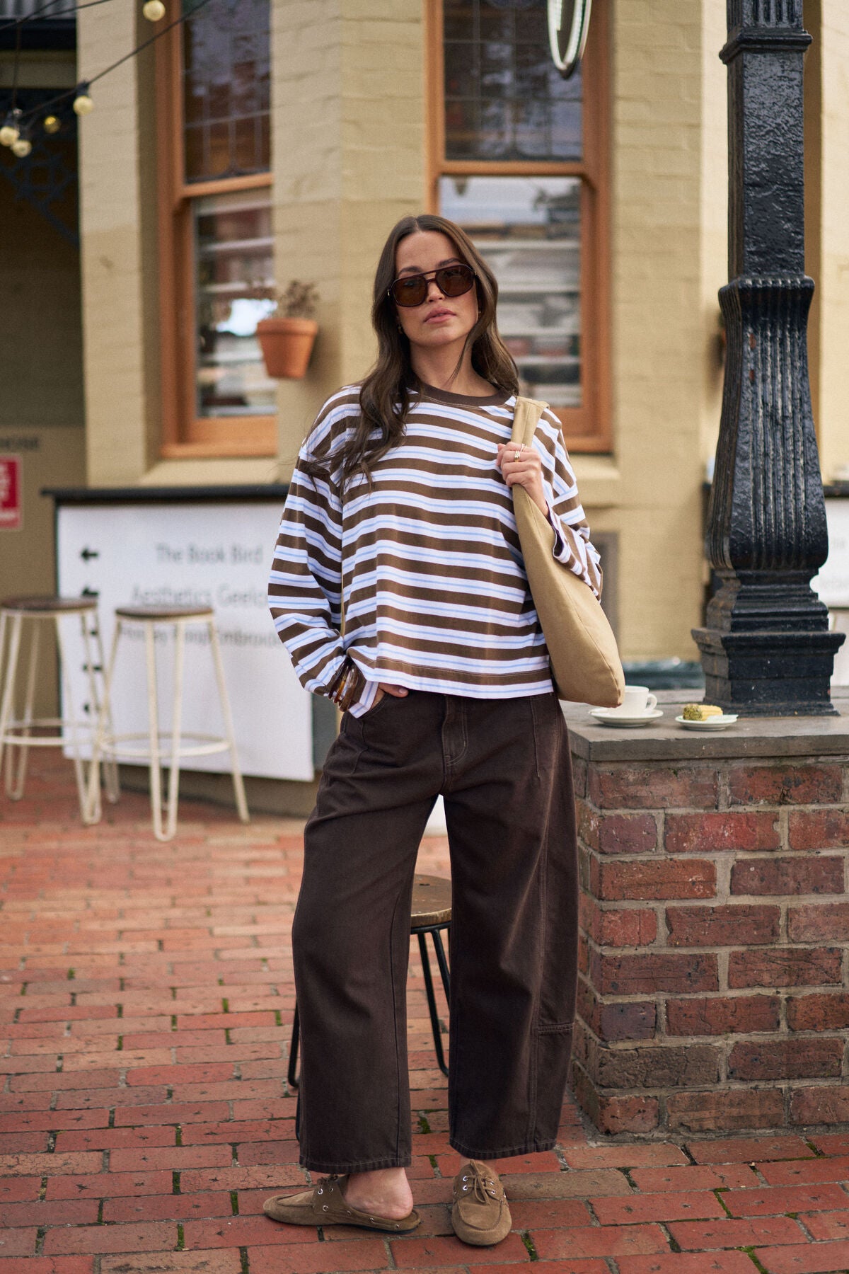 Beau Long Sleeve Slouchy Tee | Coca Sky/Blue Stripe