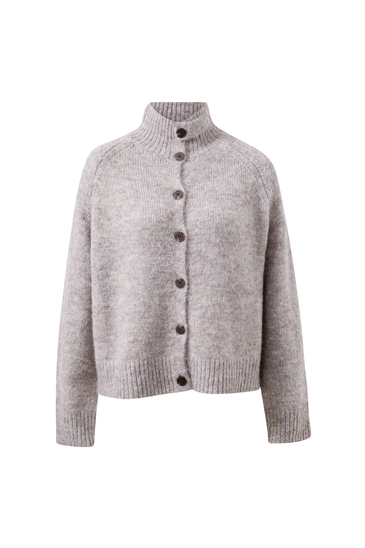 Riley Funnel Neck Tab Cardi | Taupe Marle