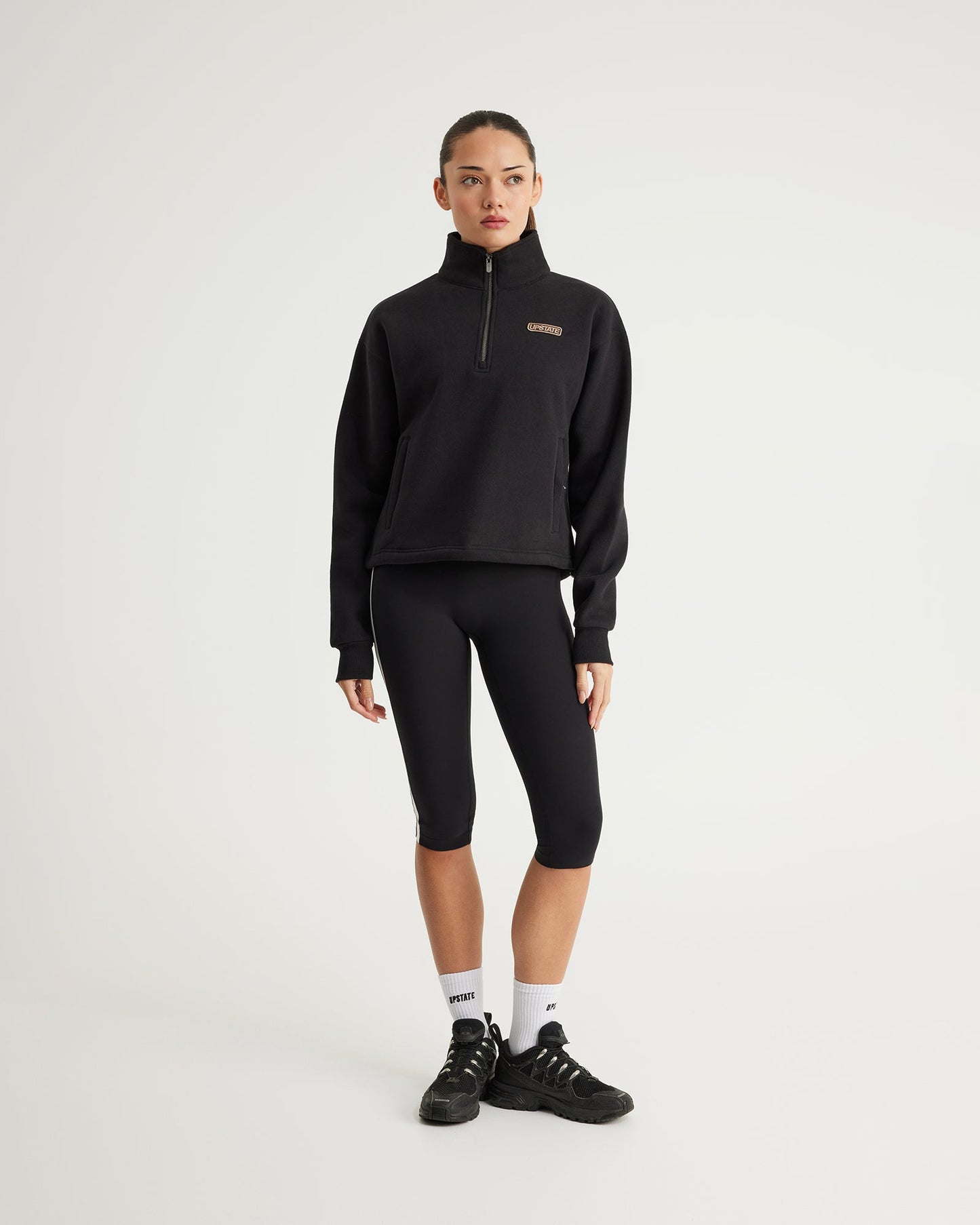 Plush Half Zip Funnel Neck | Black