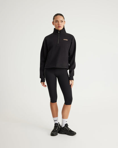 Plush Half Zip Funnel Neck | Black