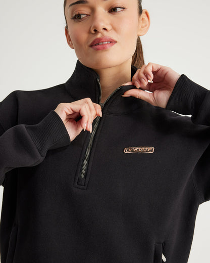 Plush Half Zip Funnel Neck | Black