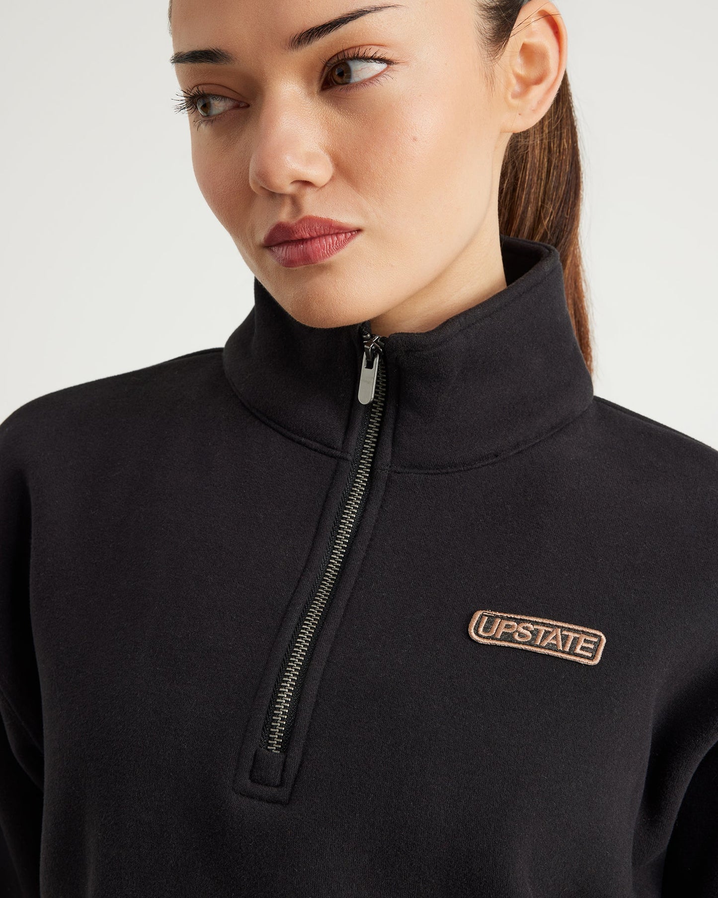 Plush Half Zip Funnel Neck | Black
