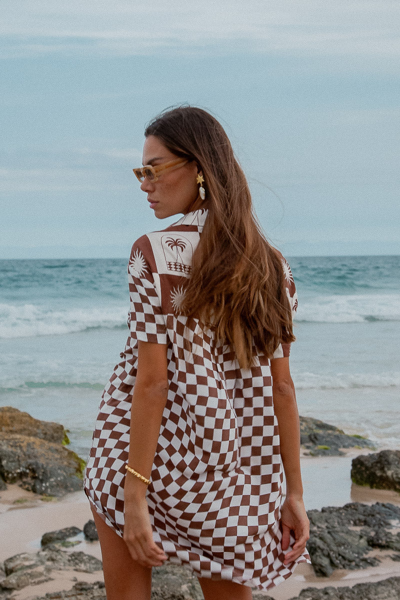 Palma Checkerboard Shirt Dress