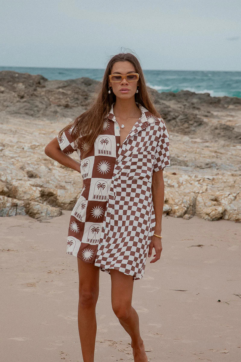 Palma Checkerboard Shirt Dress