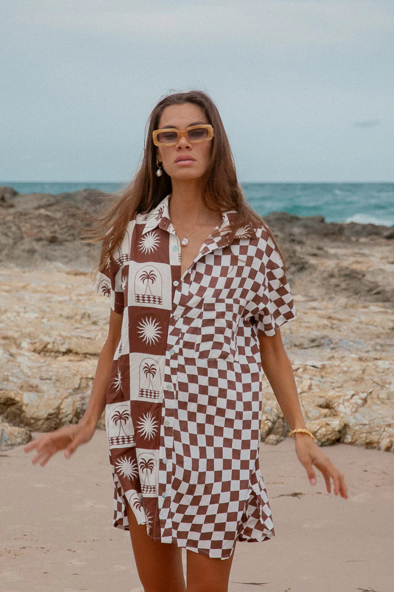 Palma Checkerboard Shirt Dress