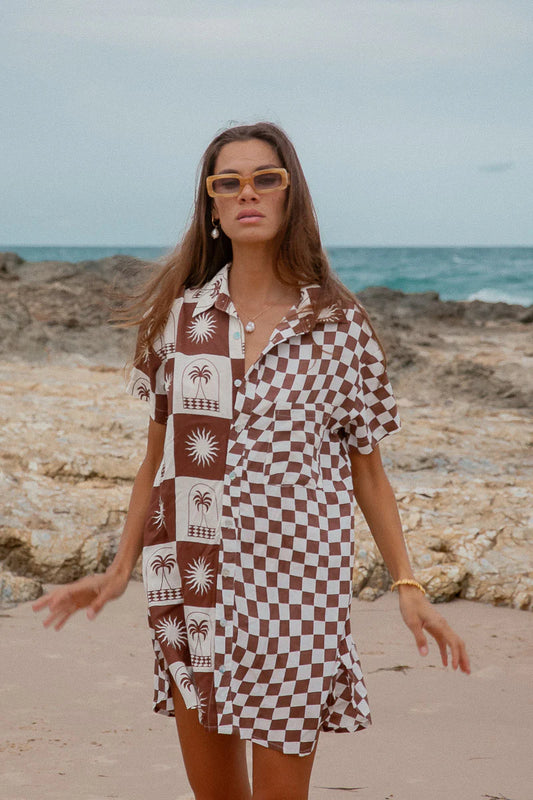 Palma Checkerboard Shirt Dress