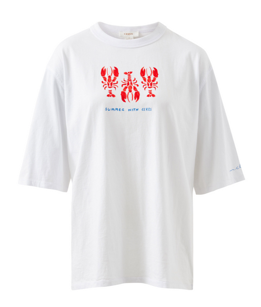 Liv Oversized Tee | White Summer Lobsters