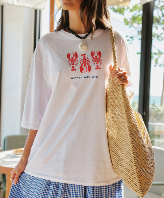 Liv Oversized Tee | White Summer Lobsters