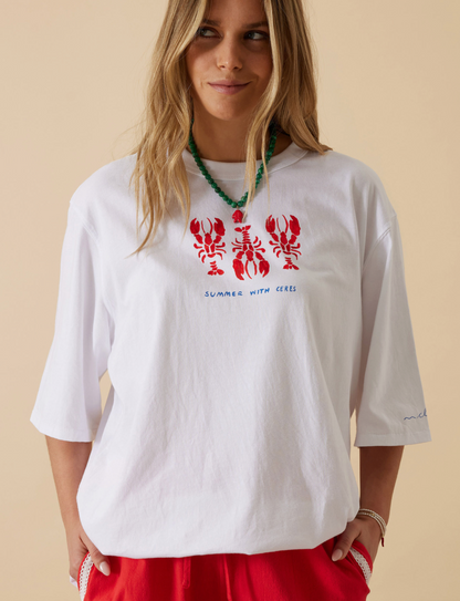 Liv Oversized Tee | White Summer Lobsters