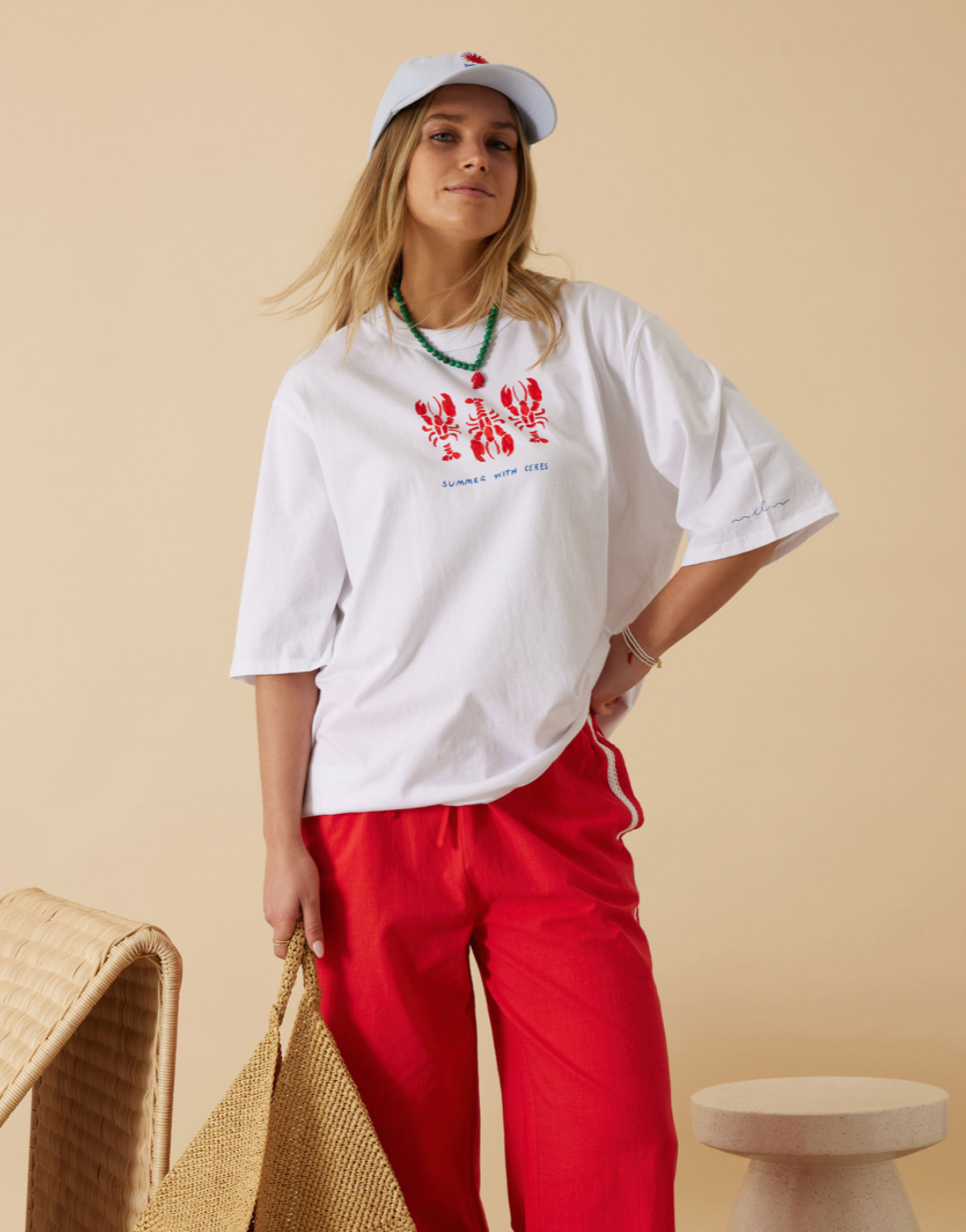 Liv Oversized Tee | White Summer Lobsters