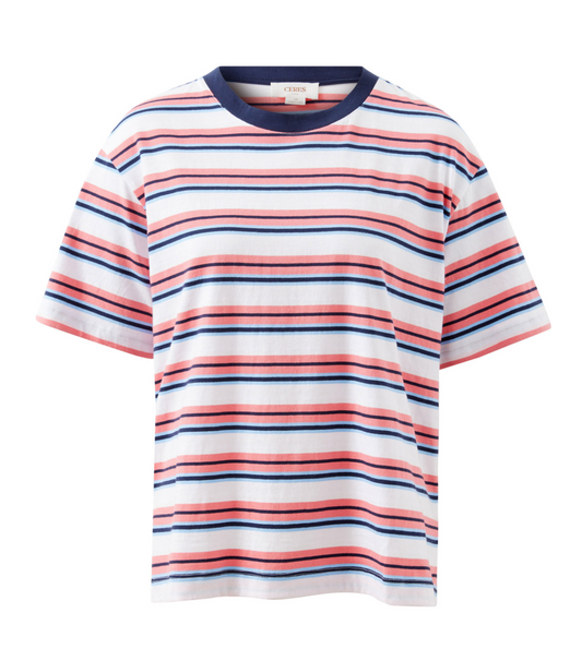 Stevie Slouchy Tee | Washed Coral & New Navy Stripe