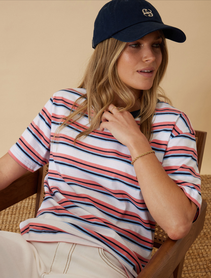 Stevie Slouchy Tee | Washed Coral & New Navy Stripe