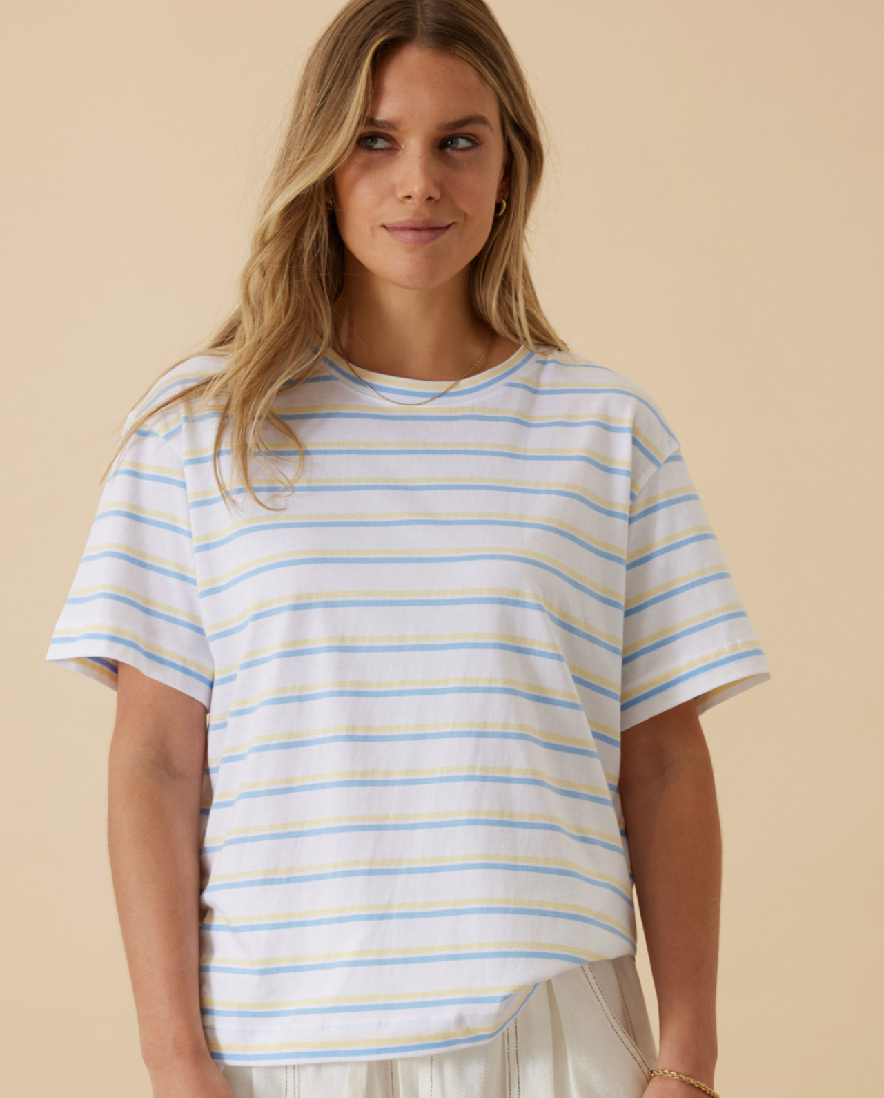 Stevie Slouchy Tee | Powder Blue & Sunny Yellow Stripe