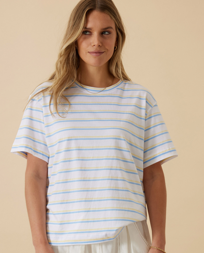 Stevie Slouchy Tee | Powder Blue & Sunny Yellow Stripe