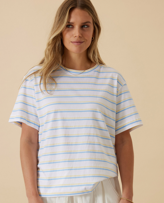 Stevie Slouchy Tee | Powder Blue & Sunny Yellow Stripe