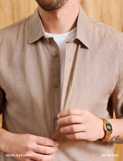 Rustler Textured S/S Shirt | Stone Mini Check