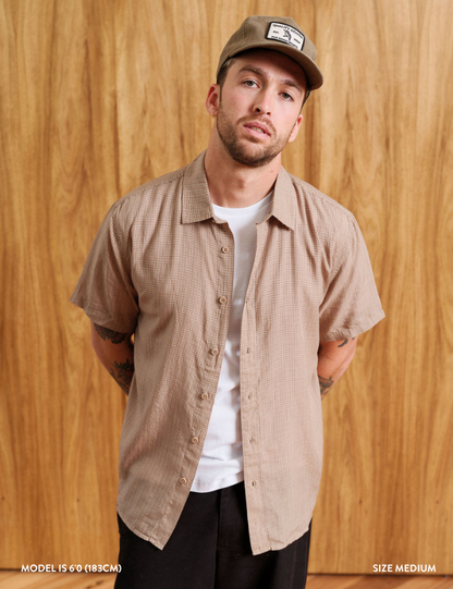 Rustler Textured S/S Shirt | Stone Mini Check