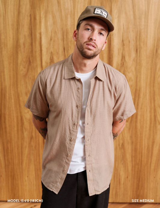 Rustler Textured S/S Shirt | Stone Mini Check