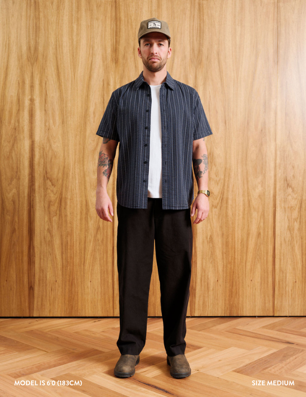 Rustler Textured S/S Shirt | Vintage Navy Multi Stripe