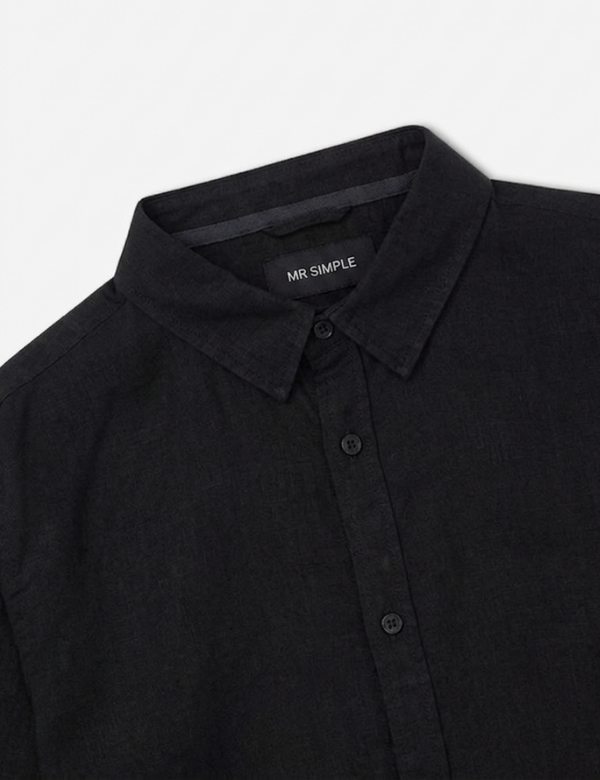 Linen Long Sleeve Shirt | Black