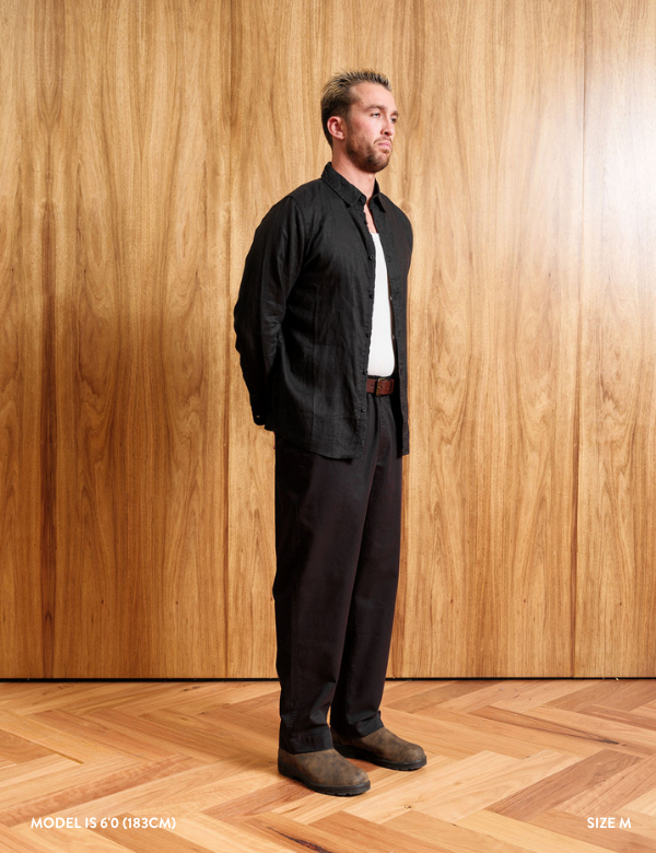 Linen Long Sleeve Shirt | Black