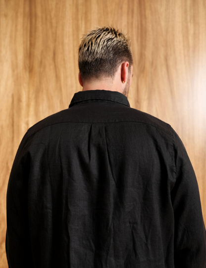 Linen Long Sleeve Shirt | Black