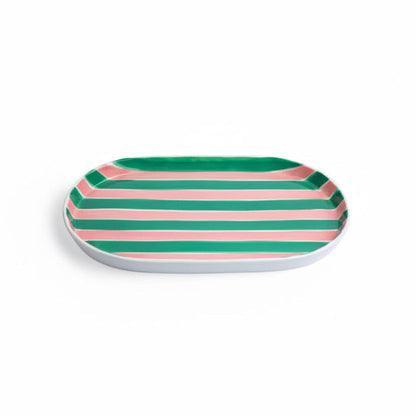 Oval Ceramic Platter | Pink & Green Stripe