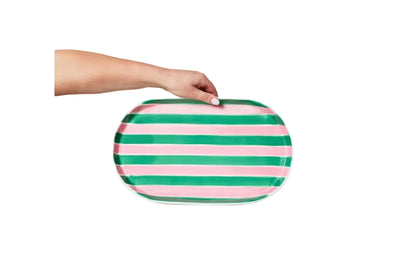 Oval Ceramic Platter | Pink & Green Stripe