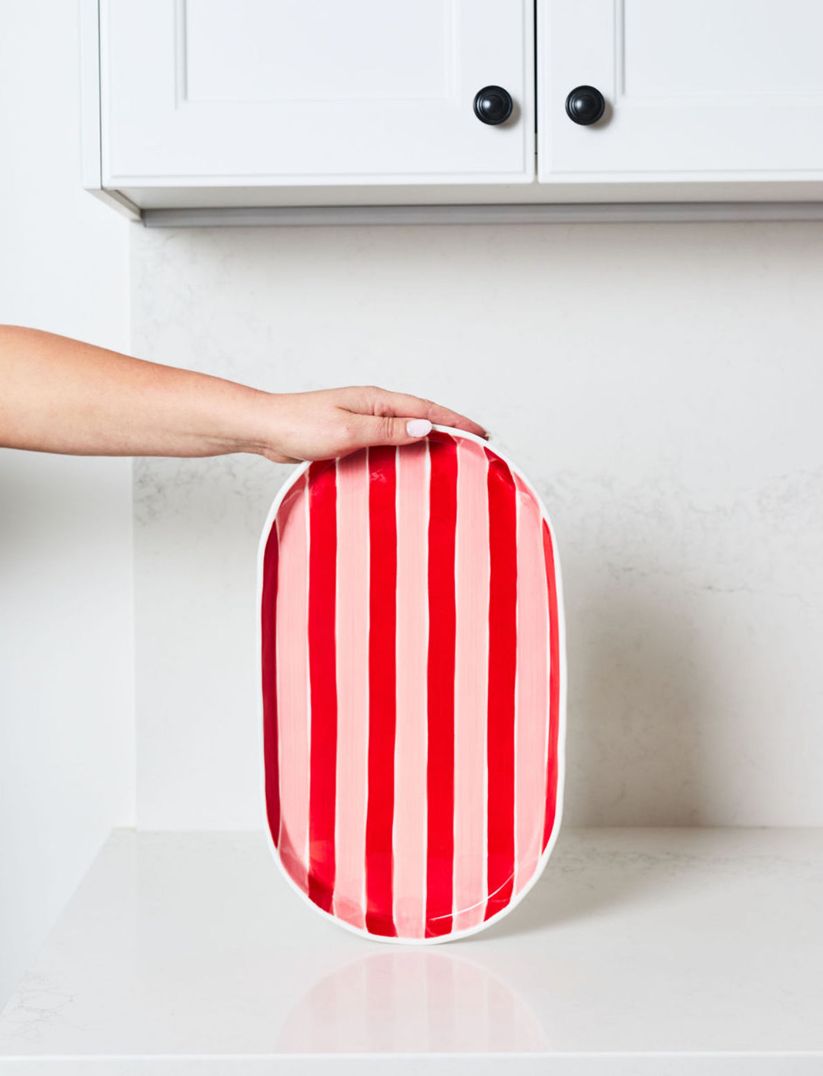 Oval Ceramic Platter | Pink & Red Stripe