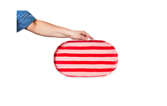 Oval Ceramic Platter | Pink & Red Stripe