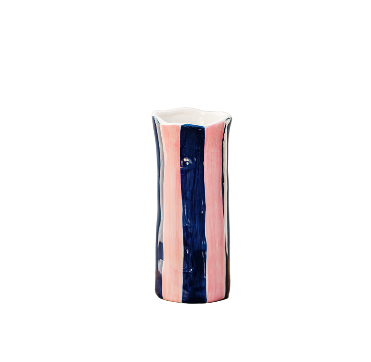 Small Ceramic Vase | Navy & Pink Stripe