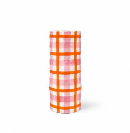 Ceramic Medium Vase | Pink & Orange Gingham