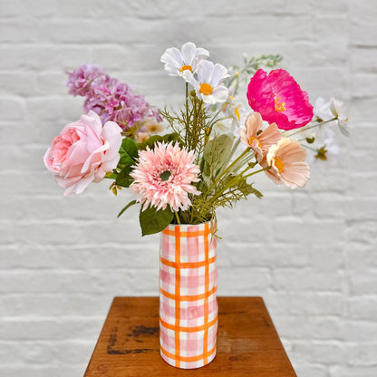 Ceramic Medium Vase | Pink & Orange Gingham