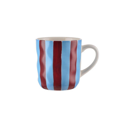 Ceramic Mug | Cornflower Blue & Burgundy Stripe