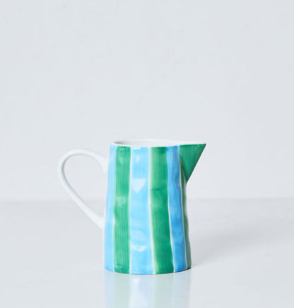 Ceramic Milk Jug | Green & Cornflower Stripes