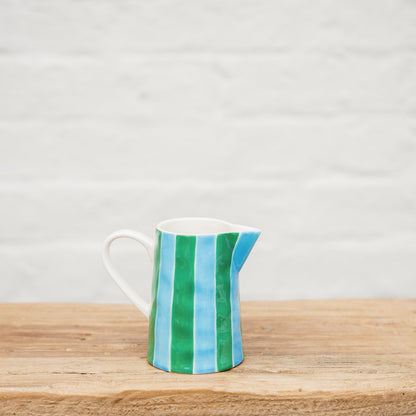 Ceramic Milk Jug | Green & Cornflower Stripes