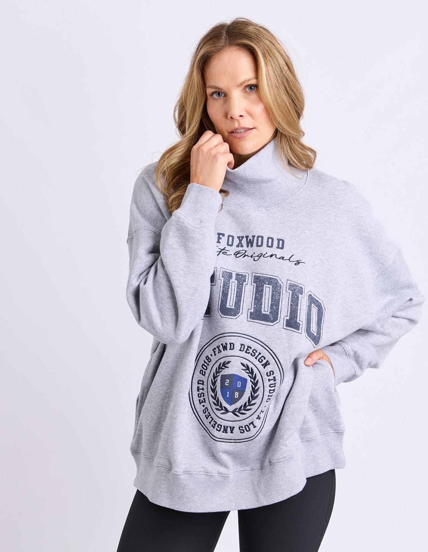 Studio Mock Neck Crew | Grey Marle